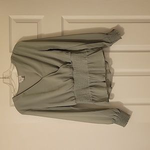 Japna Long Sleeve Blouse, Size M, Color is Sage Green